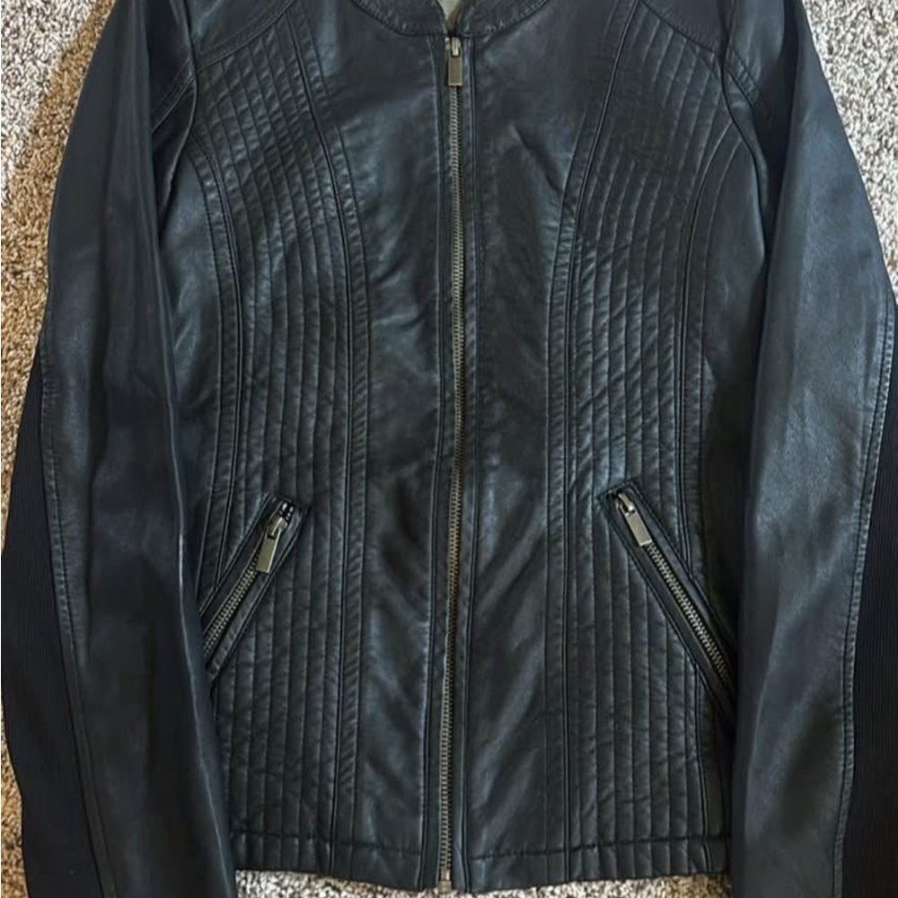 Maurices Black Leather Motorcycle Jacket with Quilted Design